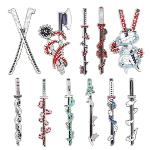 11 Piece Set Demon Slayer Weapons Enamel Pins Anime Japanese Sword Metal Metal Brooches Lapel Backpack Badge Fashion Jewelry Accessories Gifts for Friends Durable Metal Pins Alloy Brooch Pin