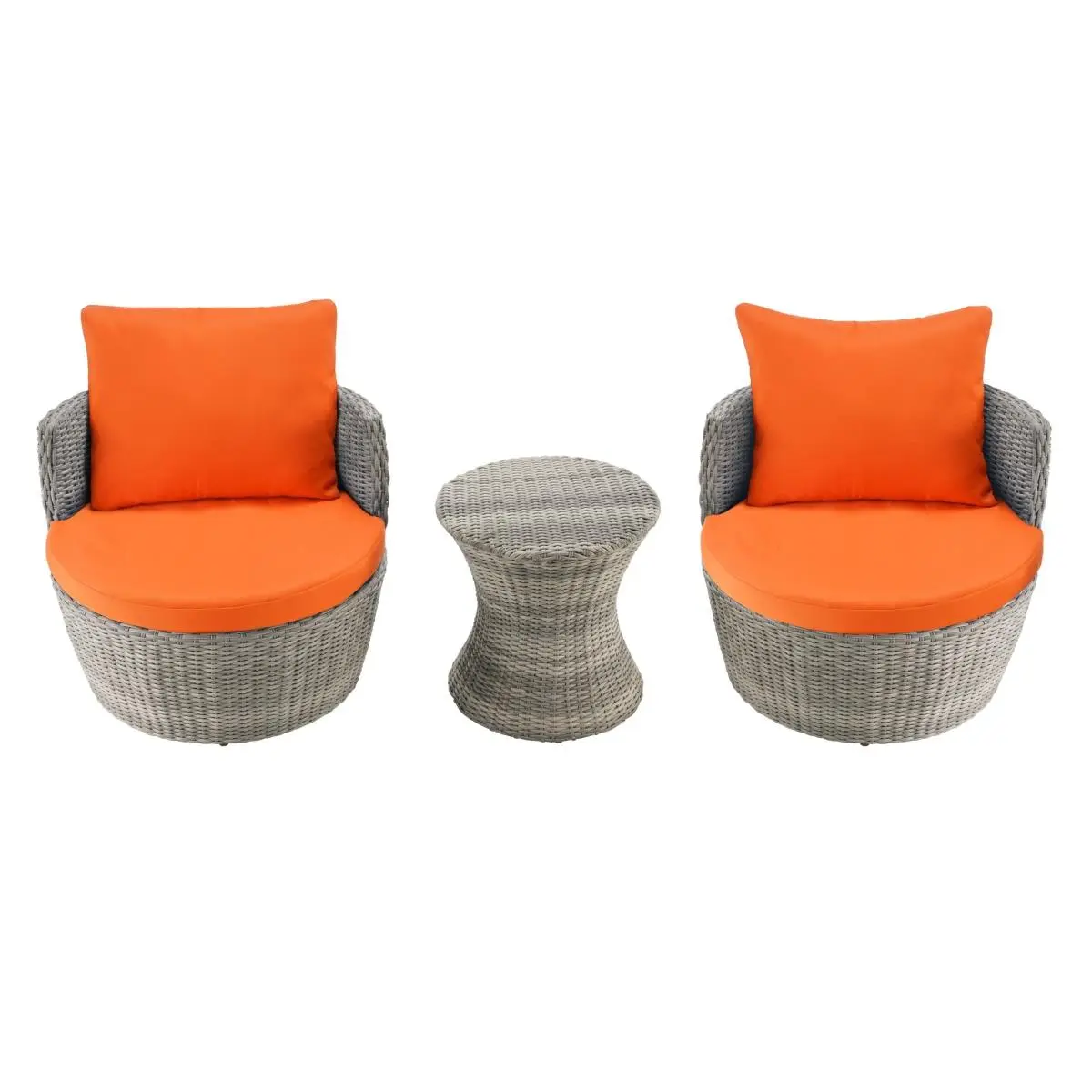 W Unlimited 2115SET3-GY-OR Romantic Collection Outdoor 3-Piece Bistro Set, Waterproof, with Storage, Ideal for Deck, Poolside, Assembly Required