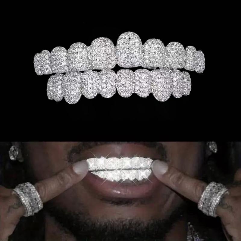 Hip-hop style - teeth with tiny diamonds embedded in the braces. Dental accessories, jewelry in the air, a gift.