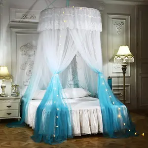 Pirncess Bed for Girls & Adults with Lights,Round Dome Ombre Bed Curtains Net Play Tent for Kids Teen Adult King Queen Full Bed (Round + Led Lights)