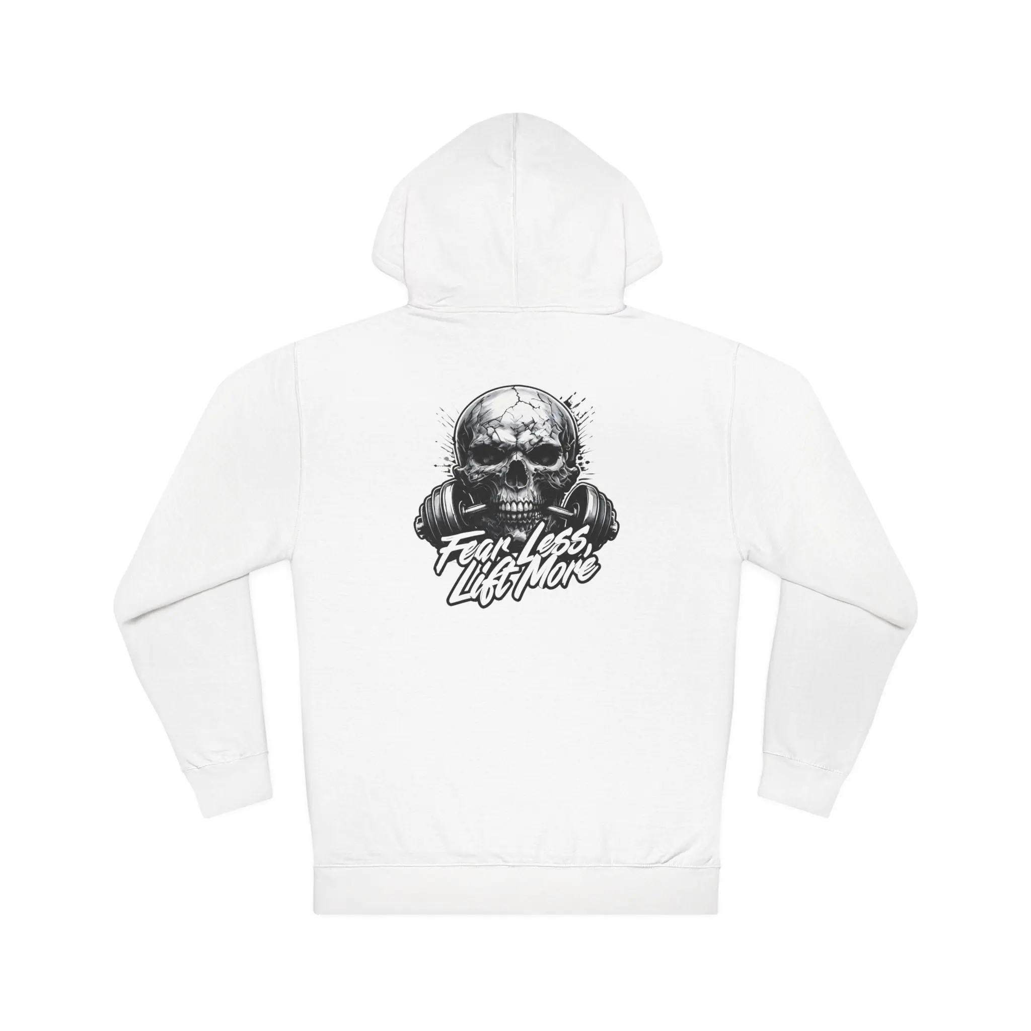 Premium Hardcore Skull & Dumbbell Hoodie – ‘Fear Less, Lift More’ Motivational Gym Apparel for Bodybuilders & Powerlifters