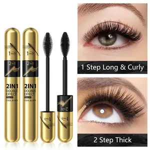 Two-Pack Huasurv Dual-Effect Mascara, Natural Long-Lasting Lashes, Voluminous Curling Mascara, Lightweight Non-Caking Formula, Smudge-Proof