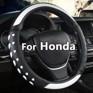 1PC Stylish Faux Leather Steering Wheel Cover with Heart Patterns in Red and Black - Fits All Cars, All-Season, Sports Inner Accessory, Cute, Car Interior Supplies, Car Steering Wheel Cover with Inner Ring for Honda