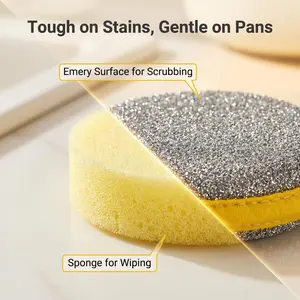 2-Sided Emery Scouring Sponge, Tough on Stains Gentle on Pans, Emery Scrub Surface & Soft Absorbent Sponge Kitchen Cleaning Pad For Cookware, Burnt Stain Removal Multifunctional