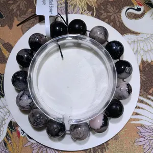 【Black flower agate】（Random shipping）Black Flower Agate stone bracelet Round Smooth beads Stretchable bracelet for men women Ideal for Daily Wear, Meditation, Reiki & Spiritual Growth