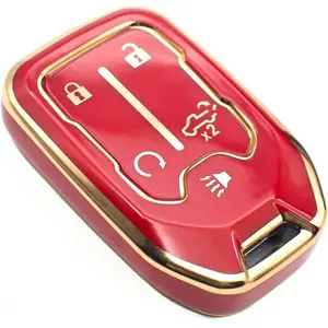 Key Fob Cover Compatible with Chevy Chevrolet Silverado GMC Sierra 1500 2500 3500 HD Limited Smart 5 Buttons TPU Remote Keyless Key Fob Case Protection Shell Accessories, Red