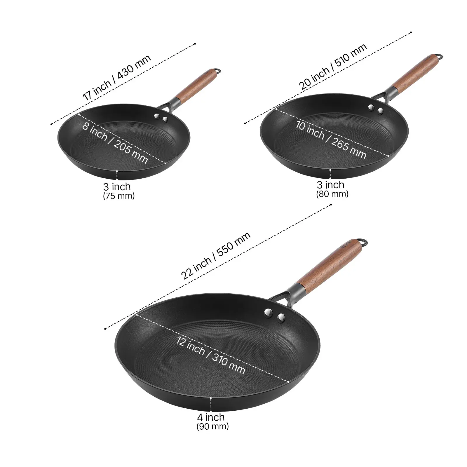 3-Piece Frying Pan Set (8, 10, 12 in)