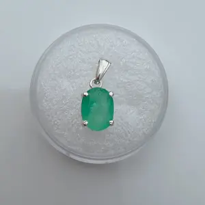 Colombian Emerald Pendant in Sterling Silver | Natural Green Stone Emerald Charm Minimalist Gemstone Necklace Pendant | May Birthstone Gift fashion pendant