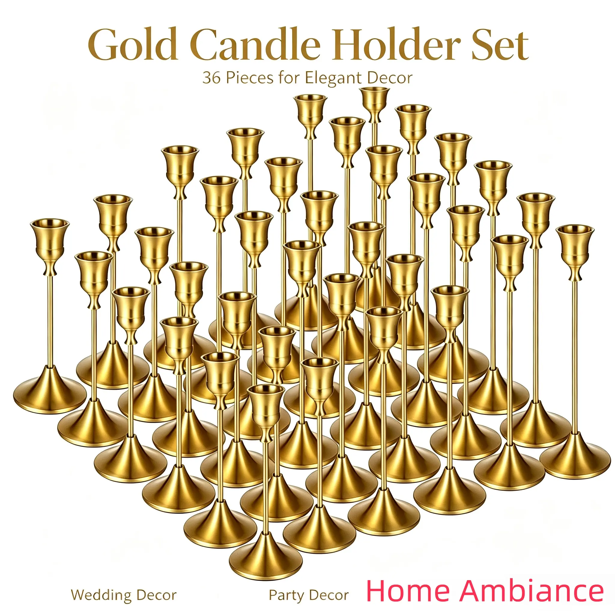 36Pcs Vintage Brass-Gold Aluminum Votive Gold Candle Holders Set, Art Deco Decoration Items for Weddings & Holidays, Candles Not Included