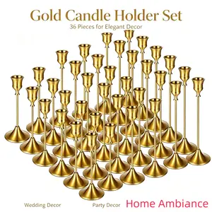 36Pcs Vintage Brass-Gold Aluminum Votive Gold Candle Holders Set, Art Deco Decoration Items for Weddings & Holidays, Candles Not Included