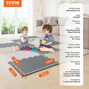 Kids Foam Puzzle Floor Playmat 0.4 in 16 Pcs Interlocking EVA Soft Tiles