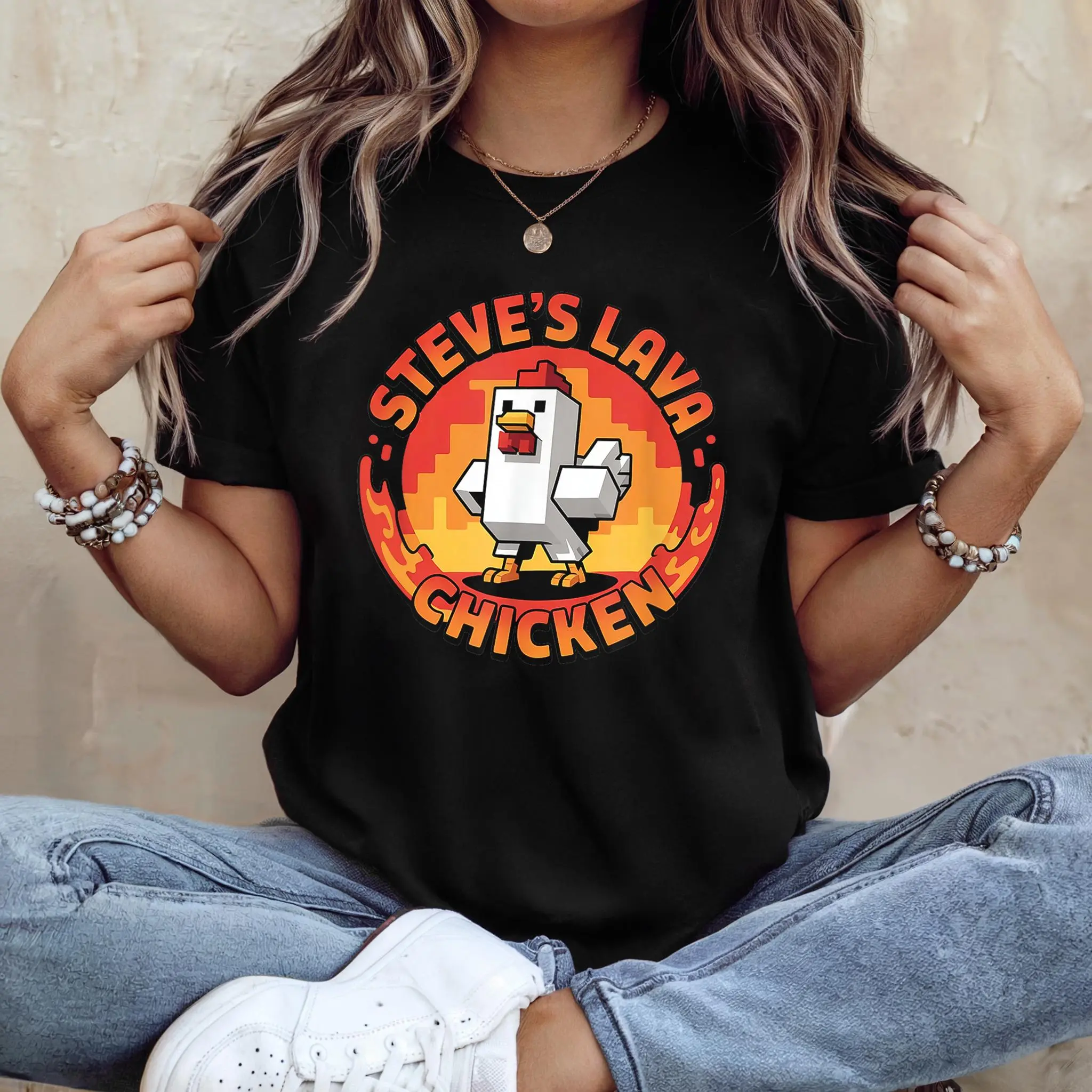Steves Lava Chicken Shirt, Chicken Jokey Shirt, Funny Minecraft Shirt, Minecraft Family Shirt, Minecraft Party Shirt, Minecraft Movie Shirt, Gaming Png, Funny Riding Chicken Png,Gamer Shirt Casual Menswear