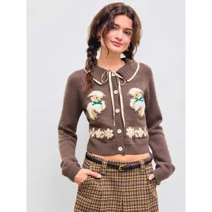 Cider [2 colors, size 2-26] Knitted Collar Bowknot Sheep Cardigan