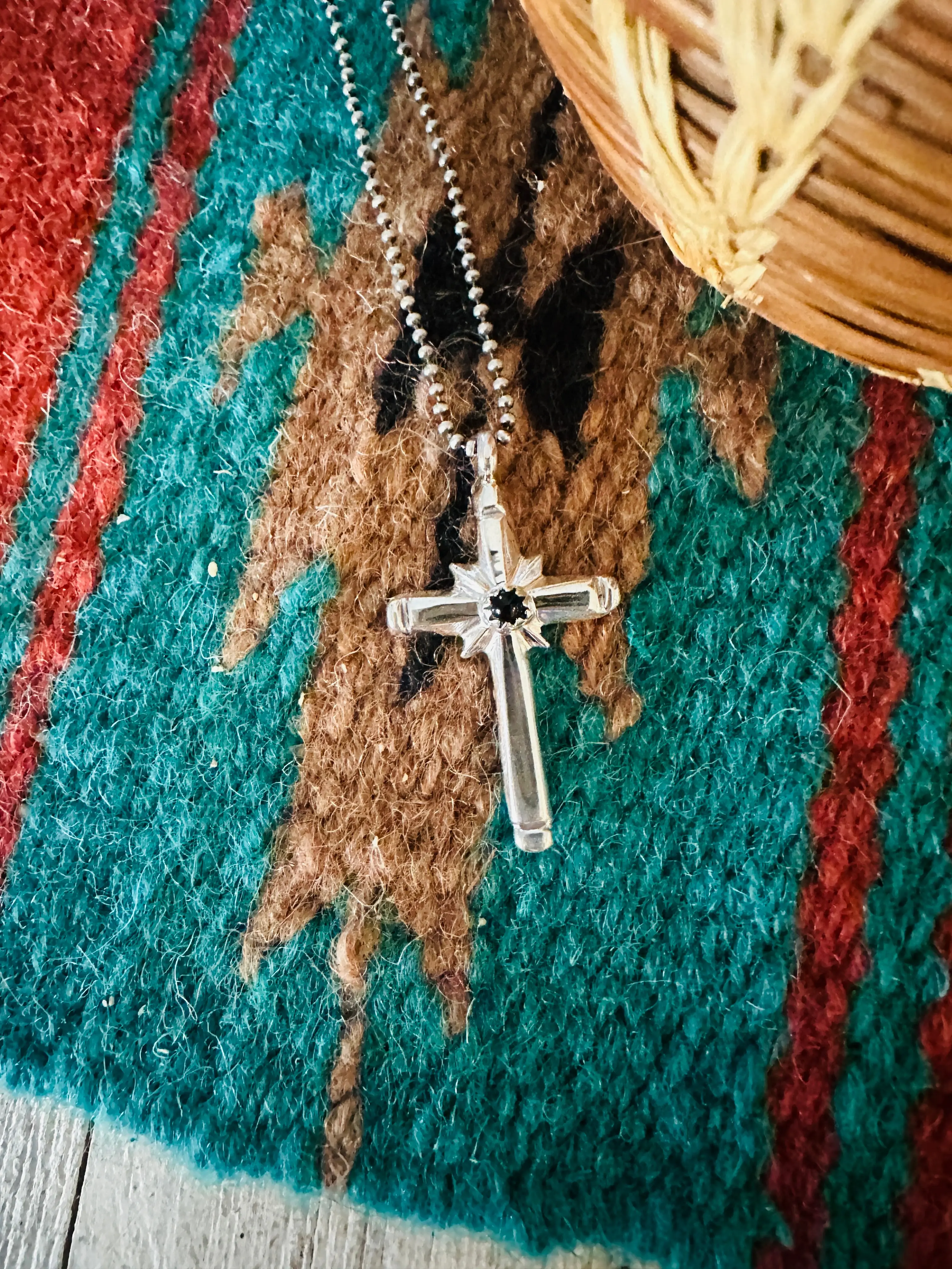 Handcrafted Black Onyx & Sterling Silver Cross Pendant