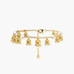 en route 18K Gold Plated Lily of the Valley Pearl Bracelet, Delicate Floral Motif with Lustrous Freshwater Pearls, Lightweight Construction with Secure Clasp for Easy Wear, Charming Piece Essential Designed for Layered Stacking & Modern Daily Outfits