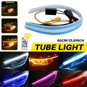 2pcs RGB 60CM LED DRL Light Car Headlight Strip Light Turn Signal Remote Control