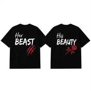 Matching Couple Graphic Tees Women Beauty Beast Love Shirt Romantic Anniversary Gift For Her Men Matching Couple T-Shirts Lovers Graphic Tees Valentine's Day Gift