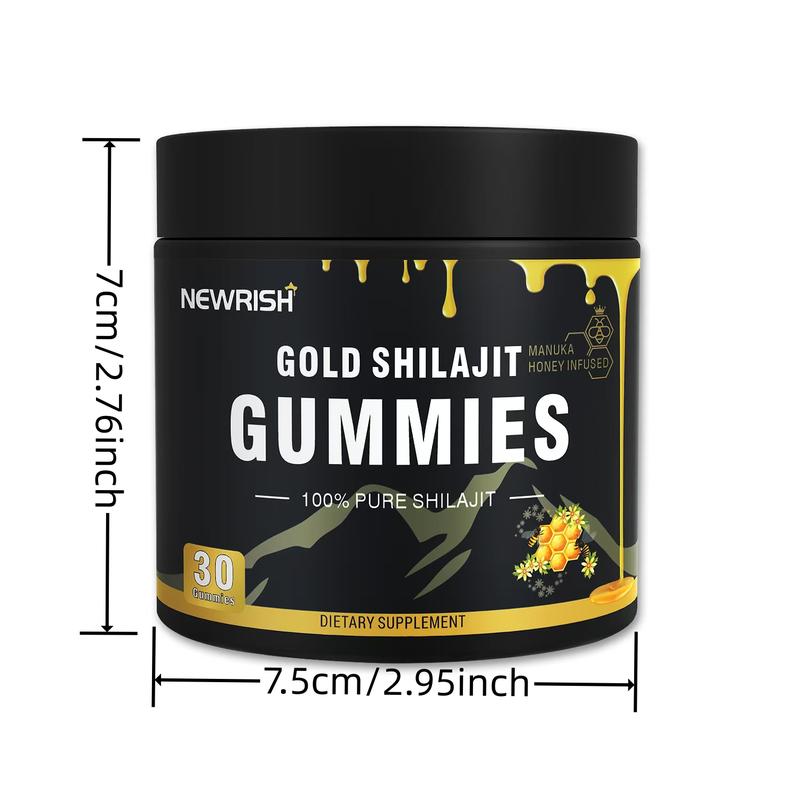 Newrish Pure Shilajit Gummies - Organic Manuka Honey - Boosts Energy and Stamina - Men's Supplement - Sports and Fitness - 30 Gummies - 100% Natural