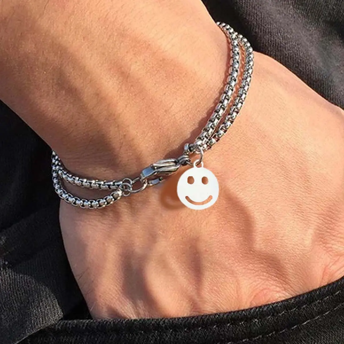 Unisex Double-Layer Smiley Synthetic Coloured Gemstone Bracelet - Metal-Coated, Gemstone-Accented, Simple Layered Look Jewelry for Adults, Daily Wear, Ideal Birthday Gift, Gemstone Accent