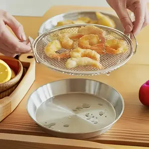 2pcs Stainless Steel Oil Filter Tray with Handle, Reusable Round Mesh Draining Rack, Perfect for Frying Pans and Grilling Bbqs