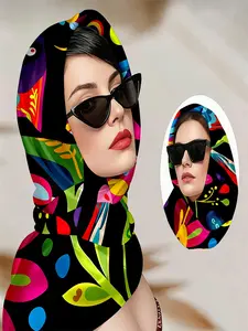 A versatile scarf for hair, Colorful Exotic Bird Floral Black Scarf - Chic Headwrap for Carnival, Spring Garden Parties & Vacations