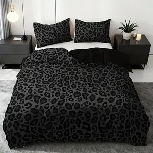 3-Piece Bedding Set, Dark Leopard Print, Soft Comfortable Fabric, Zipper Design, Ideal for Bedroom, Hotel, Valentine's Gift