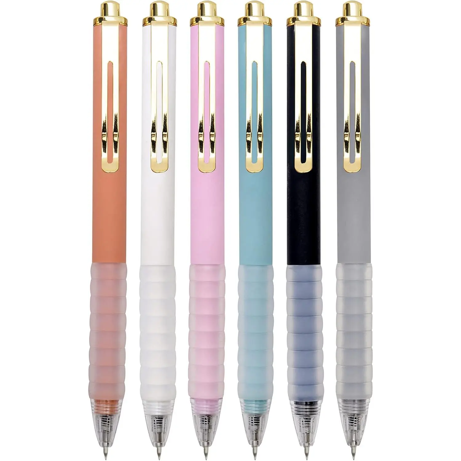 Ballpoint Pens Medium Point 1mm Black Ink Work Pen with Super Soft Grip Ball Point Pen for Men Women Retractable Office Pens (Gold Clip-6 count)
