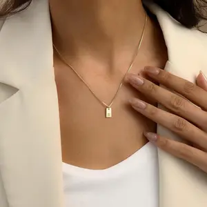 Initial Necklaces for Women Silver Plated Letter Necklace Dainty Silver Name Necklace Personalized Initial Tag Pendant Necklaces for Women Trendy Jewelry