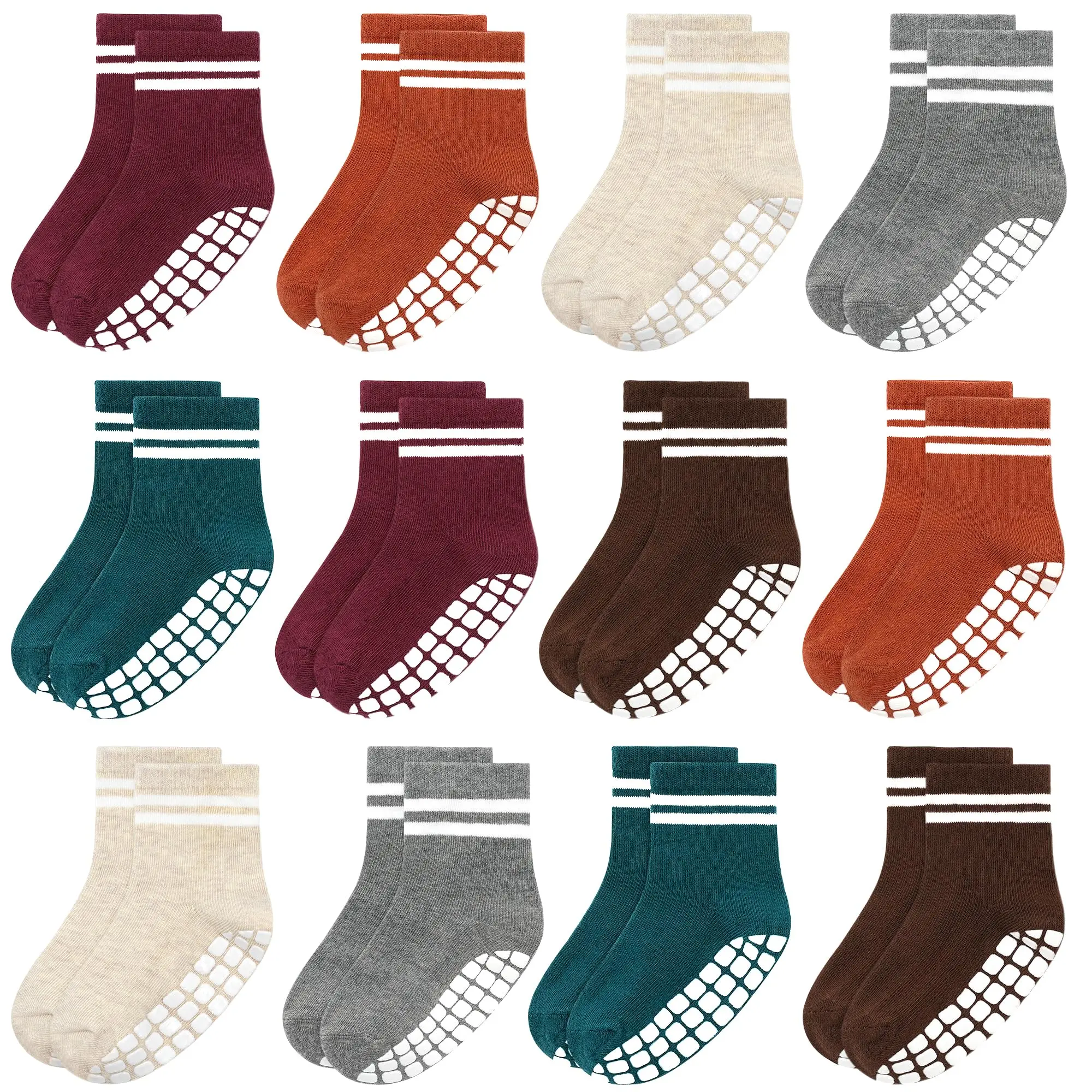 TPHON Toddler Calf High Socks, 12 Assorted Color Pairs with Non-Slip Grippers for Boys & Girls, Ages 6M-3Y, Girl, 6-12M, 1-3Y