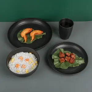 12pcs Plastic Wheat Straw Dinnerware Sets, Wheat Straw Plates and Bowls Sets for 4 College Dorm Room Essentials Microwave Dishwasher Safe (Black)