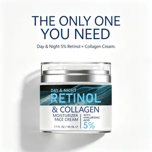 5% Retinol Facial Cream with Collagen - Hyaluronic Acid Daily Anti-Aging Face Moisturizer, Day & Night Hydrating Cream for Fine Lines & Radiant Glow, Travel Size (50mL/1.7 Fl Oz)