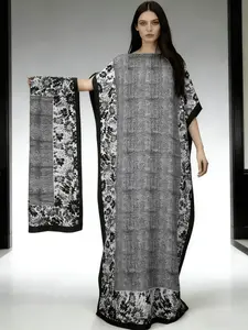 1dress+1scarf Viral Camel Tie-Dye Print Satin Kaftan Maxi Dress with Matching Scarf – Silky Loose Fit, Plus Size Friendly, Luxury Loungewear, Beach Cover Up & Evening Party Wear, Must-Have Resort Fashion Piece