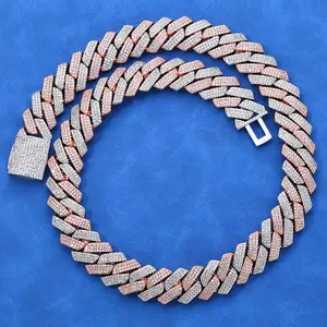 [ICE HUE]18K Gold Vacuum Plated Copper with 5A+ Sri Lanka Zircon Necklace - 20mm Three-Row Zircon Rhombus Cuban Chain Thick Men's Trendy Personalized Hip Hop Necklace | Miami Inspired Luxury Jewelry, Daily Wear, Casual Fashion, Gift Idea