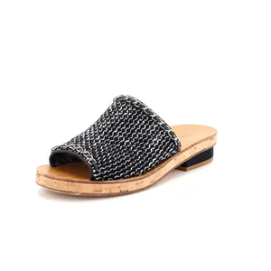 Pre-owned Chanel Women's CC Chain Slide Platfom Sandals Tweed by Rebag