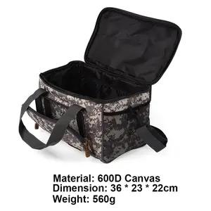 Fishing Tackle Bag Waterproof 600D Canvas Two-Layer Storage Bag Case Hunting Fishing Bag Pack with Adjustable Shoulder Strap & Multiple Pockets for Outdoor Activities 36*23*22cm 560g