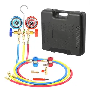 R134a R410A AC Gauges Manifold Set, 3 Way HVAC Refrigerant Gauges with 5FT Hoses, Couplers & Self Sealing Can Tap, Freon Charge Kit