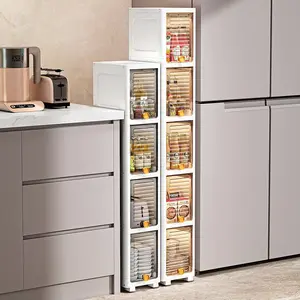 Multi-layer storage rack with wheels suitable for plastic narrow-sided cabinets in kitchens, laundry rooms and bathrooms, space-saving floor-standing, grid storage, Display Storage Rack