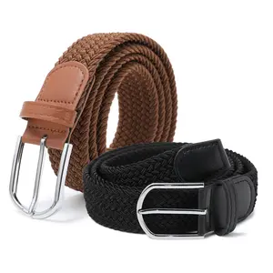 Elegant Metal Buckle PU Leather Braided Belt, Adjustable Unisex Stretch Woven Belts for Jeans, 1/2pcs Option with 100/130cm Length