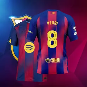 8# Pedri 25-26 Season Home Short Sleeve Soccer Jersey Fans Version Red Blue Football Jersey