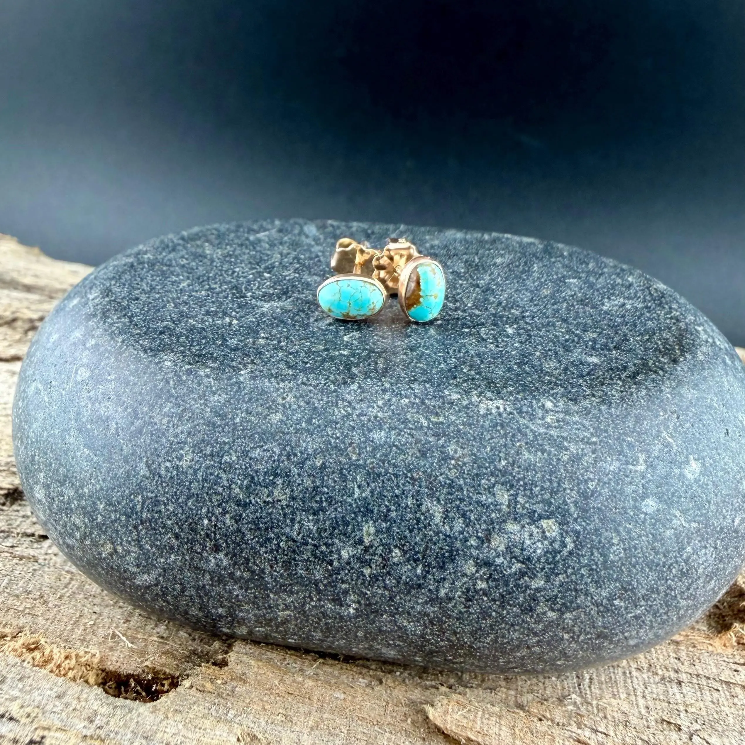 14k Gold Filled Number 8 Turquoise Stud Earrings • 4×6mm Oval Posts