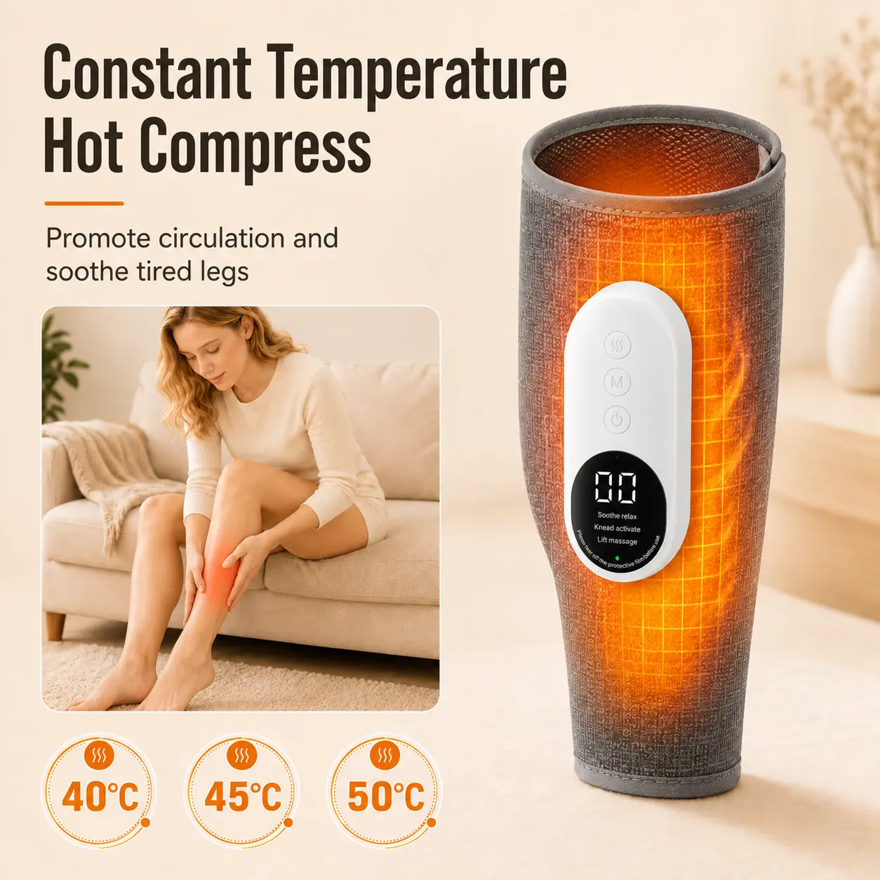 Constant temperature heated calf massage wrap 40 45 50 Celsius