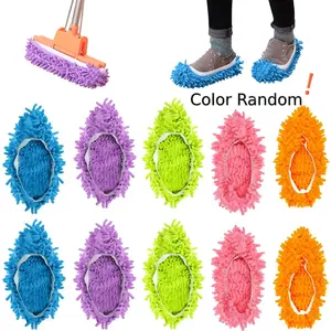 Random Color Mop Slippers, 10pcs/5 Pairs Mop Shoes, Dust Duster, Mop Socks for Women Kids Foot, Microfiber Dust Cleaners, Reusable & Washable