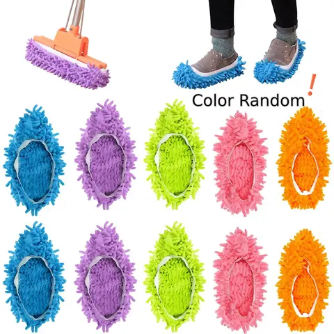 Random Color Mop Slippers, 10pcs/5 Pairs Mop Shoes, Dust Duster, Mop Socks for Women Kids Foot, Microfiber Dust Cleaners, Reusable & Washable, Flat Mops, Mop Accessories, Flat Mop Cover