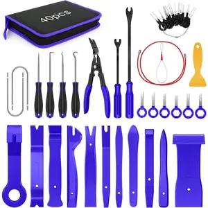 Nilight 40-Piece Portable Impact-Resistant Automotive Maintenance Tools Kit - Auto Trim Remover, Terminal Removal Keys, Clip Pliers, Stereo Extractor, Upholstery Repair Pry Set, Precision Hook & Pick, Wiring Threader, Car Film Scraper (Blue)