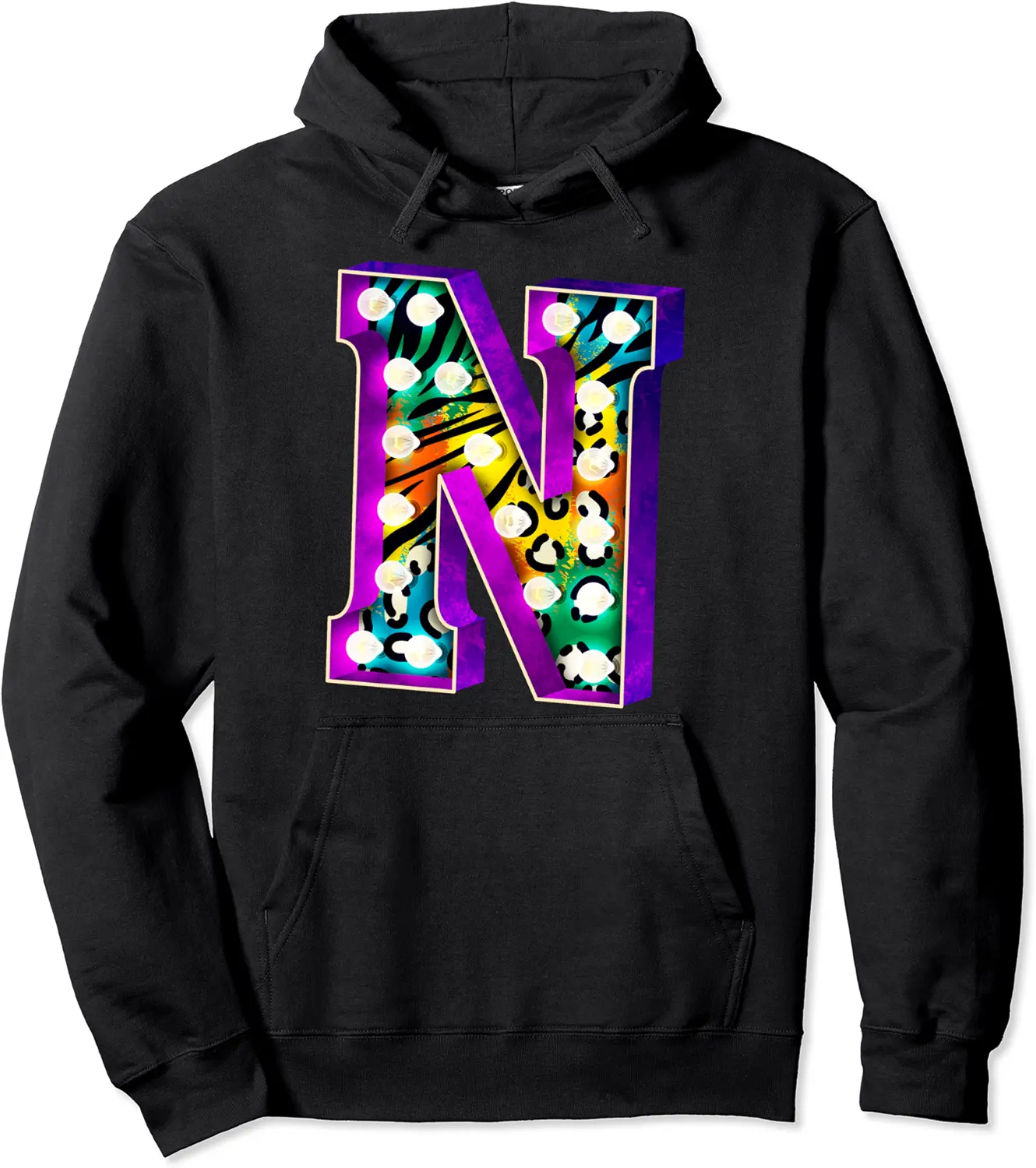 Retro Funky Marquee Letter N Initial Name Monogram Vintage Pullover Hoodie - Hufsakha Shop 54B0BRWS4WZK