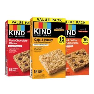 KIND Healthy Grains Bars, Variety Pack, Dark Chocolate Chunk, Oats & Honey, Peanut ButterDark Chocolate Snacks, Gluten Free, 1.2 OZ, 45 Count