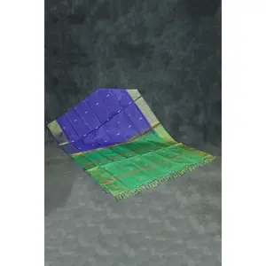 Purple & Green Banana Pith (Vaazhai Naar) Saree with Zari Border and All-over Butta