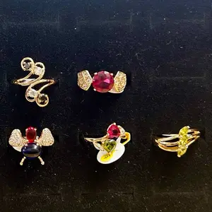 5 Piece Bundle 18k Gold Plated Ring Set Size 6 with Unique Designs Including Swans and Wings