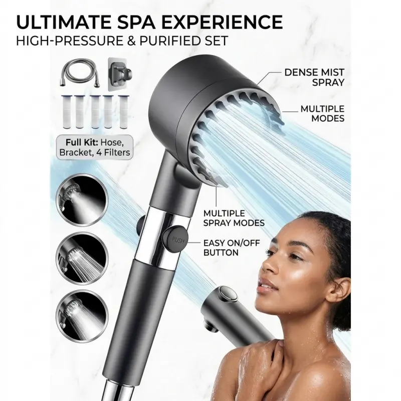 Filtered Handheld Shower Sprayer High Pressure with 1.5M Shower Hose & Wall Mount Bracket Handheld Showerhead Set Handheld Shower Kit Handheld Shower Combo