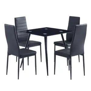 Elegant High Backrest Dining Chairs Set of 4 Black Stripping Texture Comfortable Modern Style Perfect for Dining Room Decor